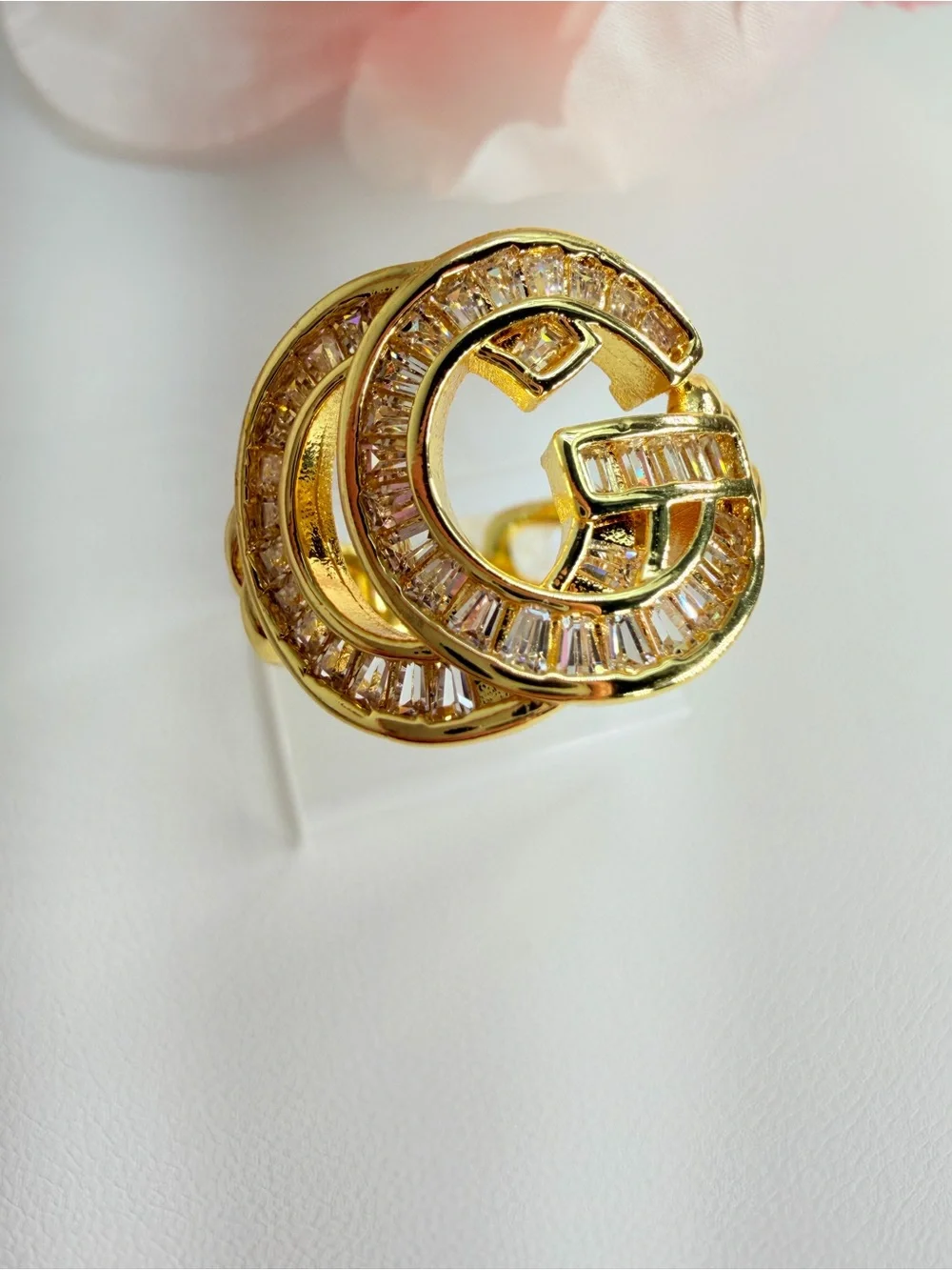 Stainless steel Gold Crystal Circle Statement Ring - Women Jewelry